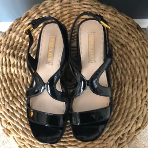 Prada Black Patent Leather Sandals
