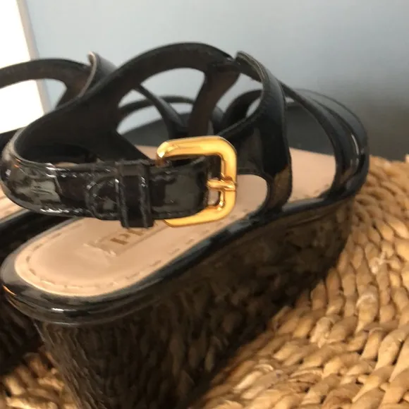 Prada Black Patent Leather Sandals