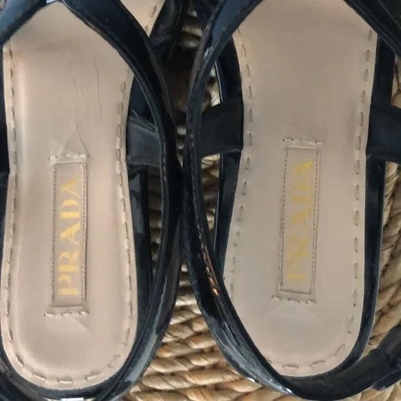 Prada Black Patent Leather Sandals