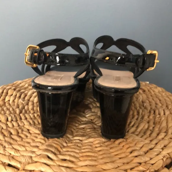 Prada Black Patent Leather Sandals
