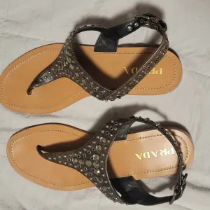 Prada Women's Black Studded Sandals