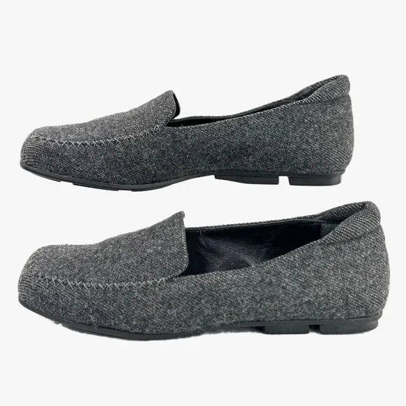 PRADA Women’s Loafers Wool Flats Gray Shoes Square Toe Italy 38.5 US 8.5 EU 39.5