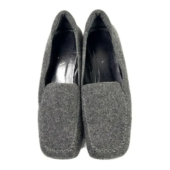 PRADA Women’s Loafers Wool Flats Gray Shoes Square Toe Italy 38.5 US 8.5 EU 39.5