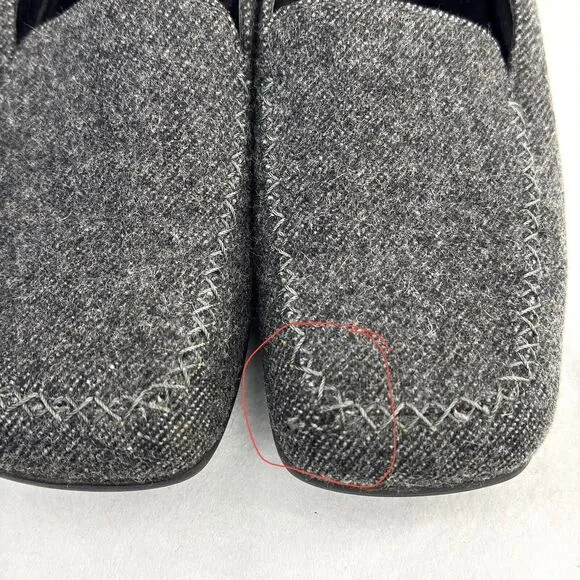 PRADA Women’s Loafers Wool Flats Gray Shoes Square Toe Italy 38.5 US 8.5 EU 39.5