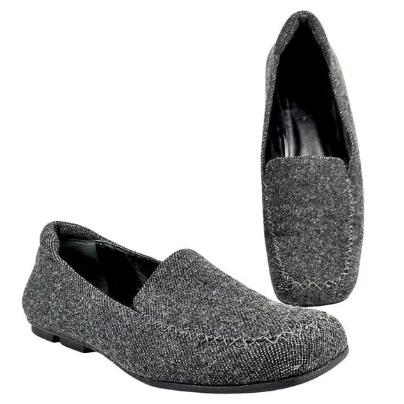 PRADA Women’s Loafers Wool Flats Gray Shoes Square Toe Italy 38.5 US 8.5 EU 39.5