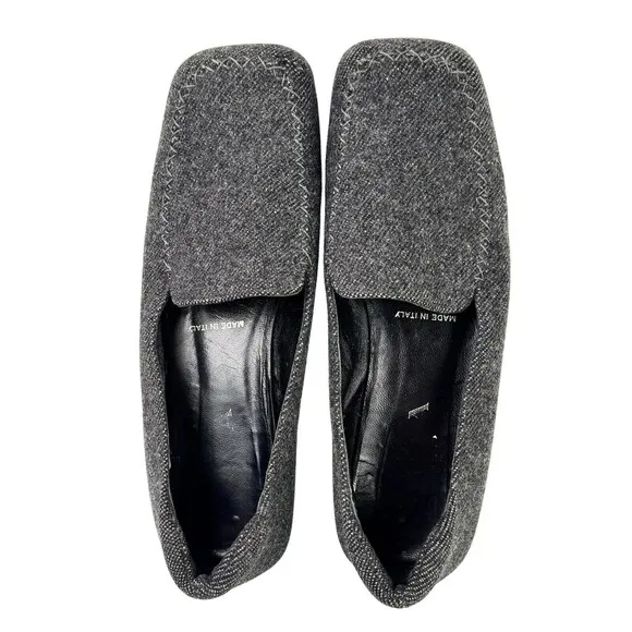 PRADA Women’s Loafers Wool Flats Gray Shoes Square Toe Italy 38.5 US 8.5 EU 39.5
