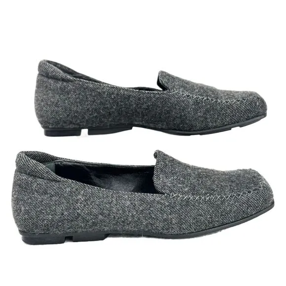 PRADA Women’s Loafers Wool Flats Gray Shoes Square Toe Italy 38.5 US 8.5 EU 39.5