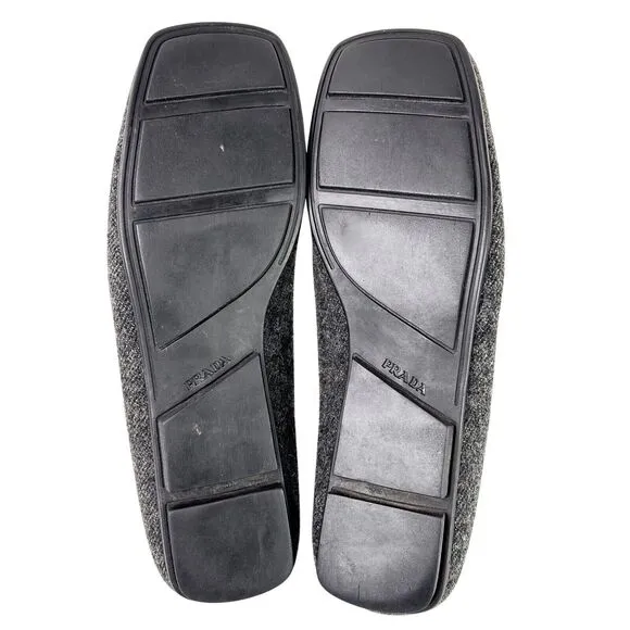 PRADA Women’s Loafers Wool Flats Gray Shoes Square Toe Italy 38.5 US 8.5 EU 39.5