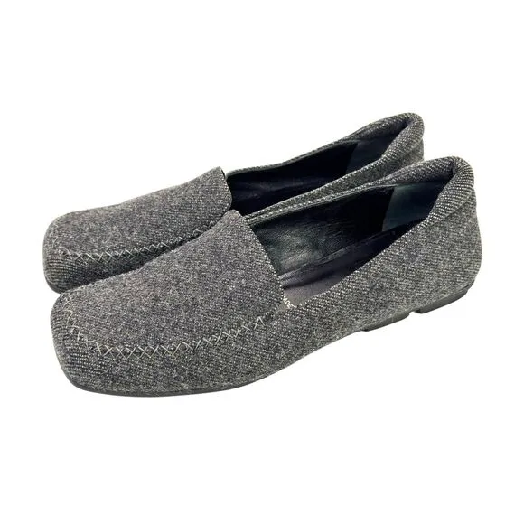 PRADA Women’s Loafers Wool Flats Gray Shoes Square Toe Italy 38.5 US 8.5 EU 39.5