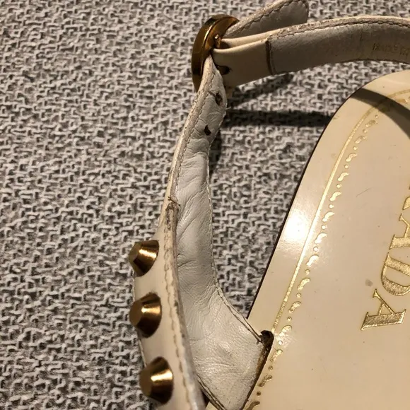 Pre-loved Prada Sandals White w/ Gold Studs Sz. 38