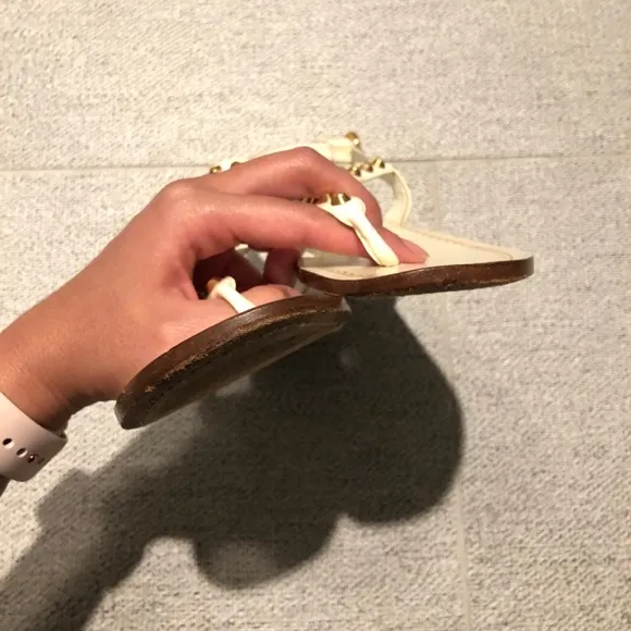 Pre-loved Prada Sandals White w/ Gold Studs Sz. 38