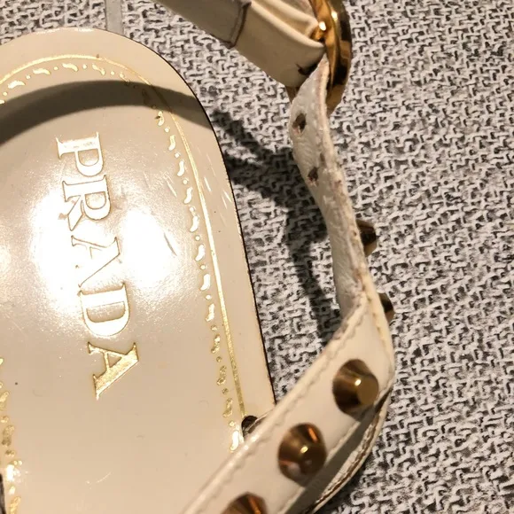 Pre-loved Prada Sandals White w/ Gold Studs Sz. 38