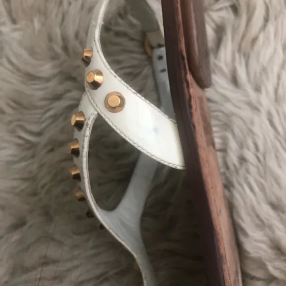 Pre-loved Prada Sandals White w/ Gold Studs Sz. 38