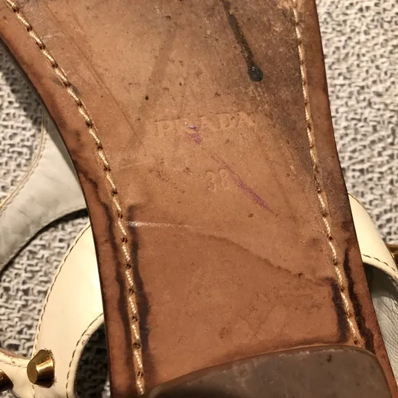 Pre-loved Prada Sandals White w/ Gold Studs Sz. 38