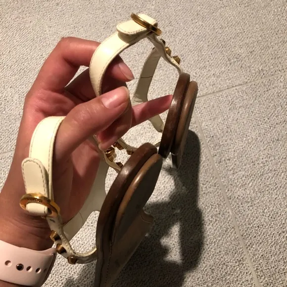 Pre-loved Prada Sandals White w/ Gold Studs Sz. 38