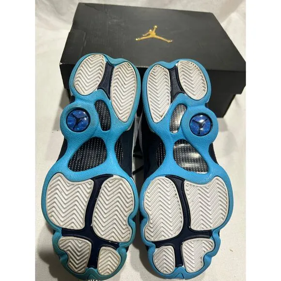 Pre Owned Jordan 13 Retro Obsidian Youth Size 4 White Dark Powder Blue Lace Up