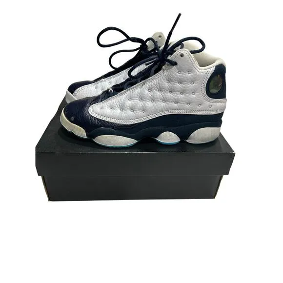 Pre Owned Jordan 13 Retro Obsidian Youth Size 4 White Dark Powder Blue Lace Up
