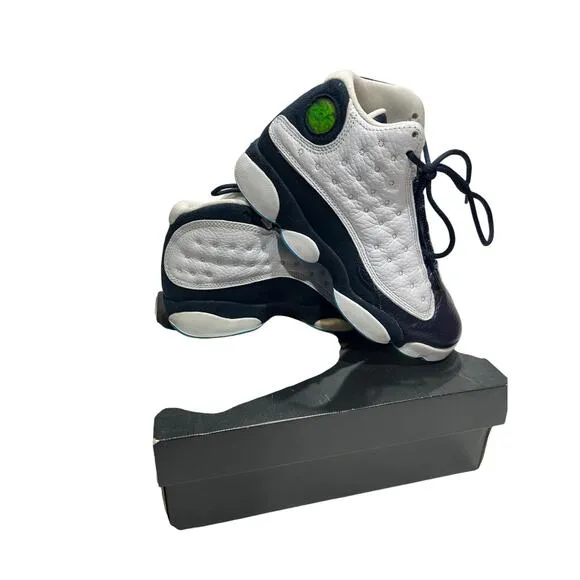 Pre Owned Jordan 13 Retro Obsidian Youth Size 4 White Dark Powder Blue Lace Up
