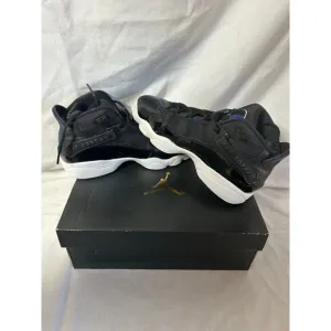 Pre-Owned Jordan 6 Rings GS Black Blue Basketball Sneakers Lace Up Size 5 Youth