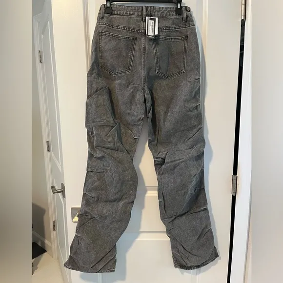 Pretty Little Thing Washed Grey Ruched Straight Leg Denim