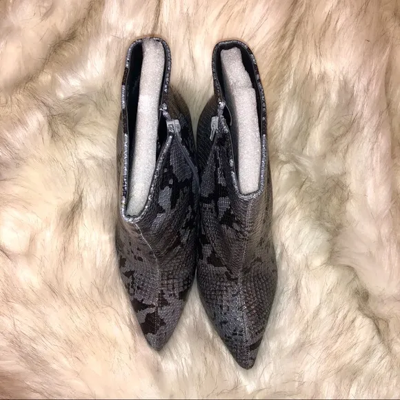 PrettyLittleThing Grey Snake Heeled Boots, NEW