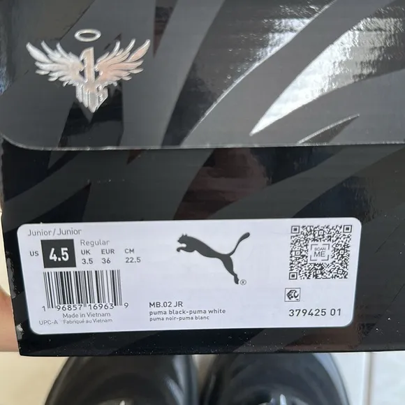 Puma- Lamelo Ball MB.02 “Oreo” black white grade school basketball sneakers