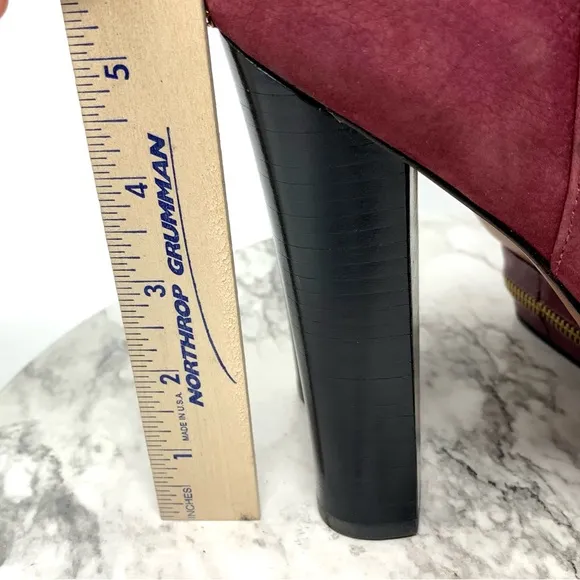 Rachel Zoe Zip Detail Maroon Leather Platform Chunky Booties 7 Statement Classic