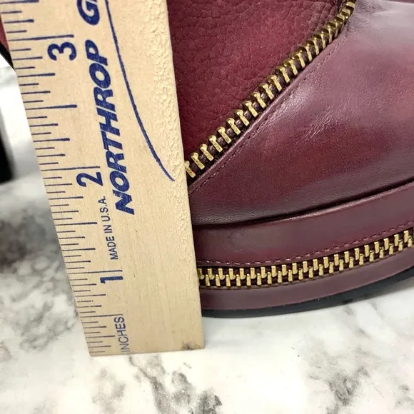 Rachel Zoe Zip Detail Maroon Leather Platform Chunky Booties 7 Statement Classic