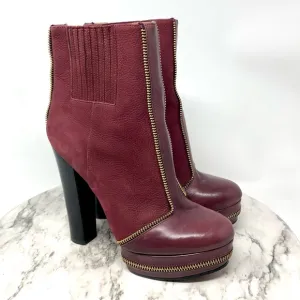 Rachel Zoe Zip Detail Maroon Leather Platform Chunky Booties 7 Statement Classic