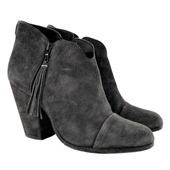 Rag &amp; Bone MARGOT Granite Gray Suede Heeled Ankle Boots Size 38 Western Booties