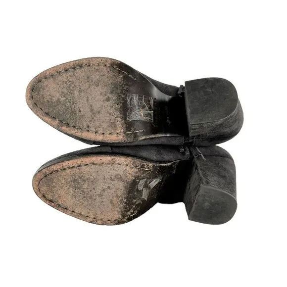 Rag &amp; Bone MARGOT Granite Gray Suede Heeled Ankle Boots Size 38 Western Booties