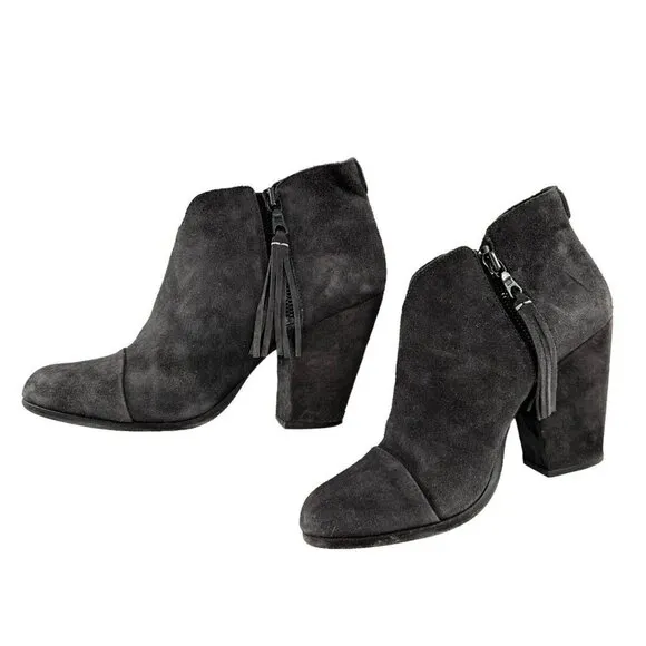 Rag &amp; Bone MARGOT Granite Gray Suede Heeled Ankle Boots Size 38 Western Booties