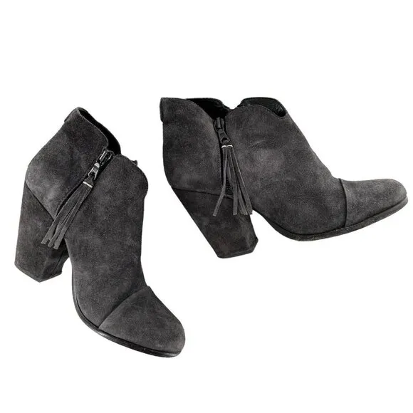 Rag &amp; Bone MARGOT Granite Gray Suede Heeled Ankle Boots Size 38 Western Booties