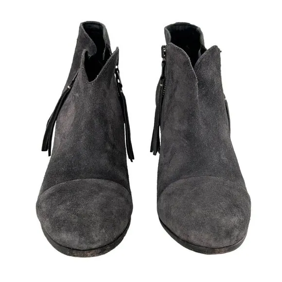 Rag &amp; Bone MARGOT Granite Gray Suede Heeled Ankle Boots Size 38 Western Booties