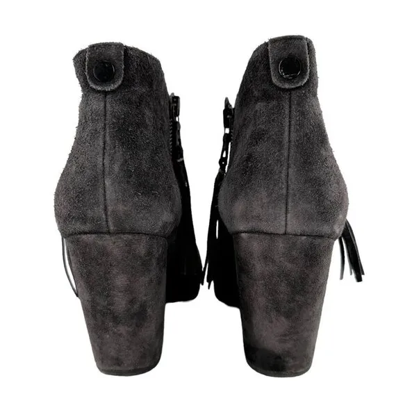 Rag &amp; Bone MARGOT Granite Gray Suede Heeled Ankle Boots Size 38 Western Booties