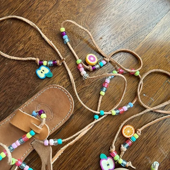Rainbow tie up strap Greek sandals with beads and charms rainbow