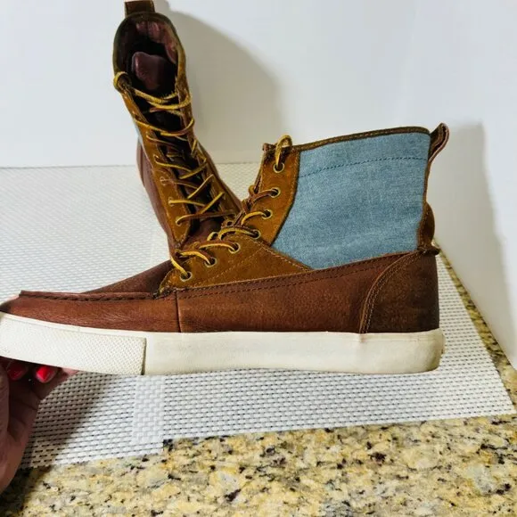 Ralph Lauren Polo Tynedale High-Top Boots 13D Leather &amp; Chambray Upper