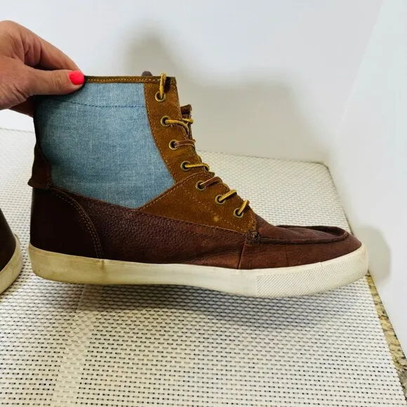 Ralph Lauren Polo Tynedale High-Top Boots 13D Leather &amp; Chambray Upper
