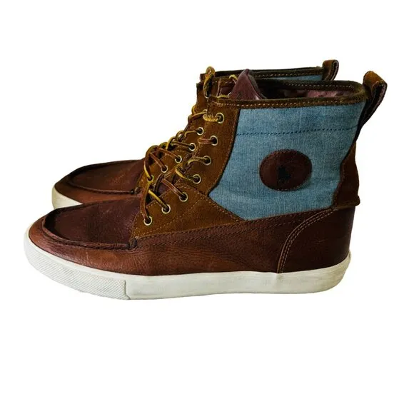 Ralph Lauren Polo Tynedale High-Top Boots 13D Leather &amp; Chambray Upper