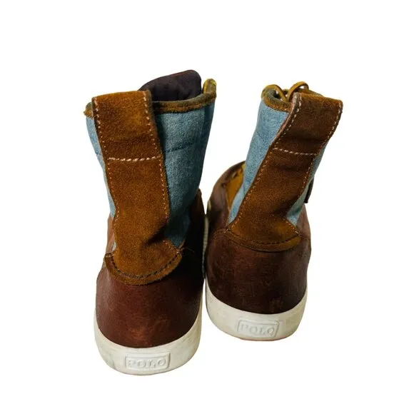 Ralph Lauren Polo Tynedale High-Top Boots 13D Leather &amp; Chambray Upper
