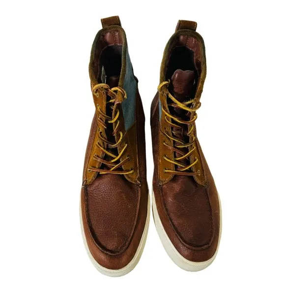 Ralph Lauren Polo Tynedale High-Top Boots 13D Leather &amp; Chambray Upper
