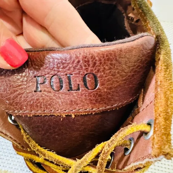 Ralph Lauren Polo Tynedale High-Top Boots 13D Leather &amp; Chambray Upper
