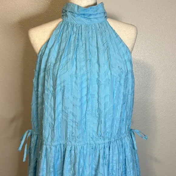 RAMY BROOK Midi Dress Jess Halter NEW High Neck Boho Tiered Textured Flowy Sky M