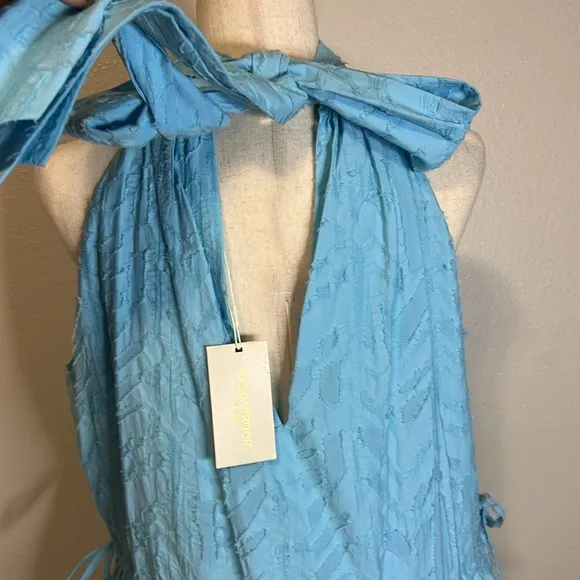 RAMY BROOK Midi Dress Jess Halter NEW High Neck Boho Tiered Textured Flowy Sky M