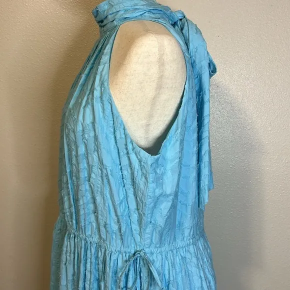 RAMY BROOK Midi Dress Jess Halter NEW High Neck Boho Tiered Textured Flowy Sky M