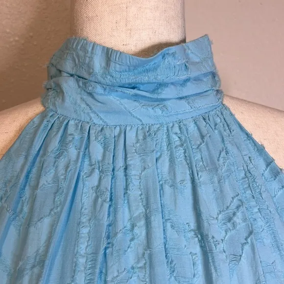 RAMY BROOK Midi Dress Jess Halter NEW High Neck Boho Tiered Textured Flowy Sky M