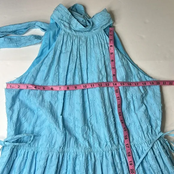 RAMY BROOK Midi Dress Jess Halter NEW High Neck Boho Tiered Textured Flowy Sky M