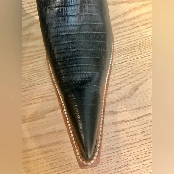 Rancho Point toe Black Lizard Western Cowboy Boots