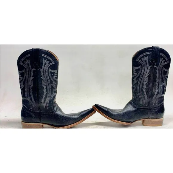 Rancho Point toe Black Lizard Western Cowboy Boots