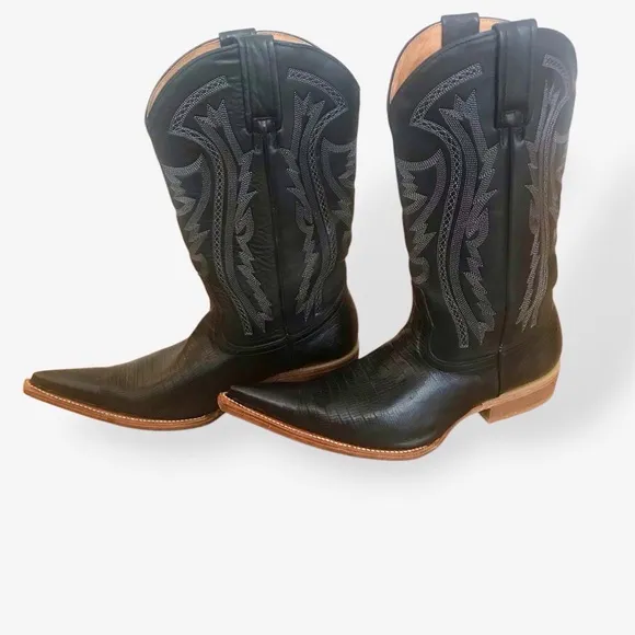 Rancho Point toe Black Lizard Western Cowboy Boots